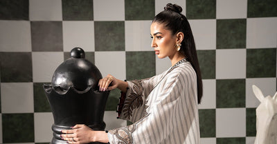 Maria B | RTW | 2 Piece Embroidered Striped Cotton Suit-Brand:Maria B-Type:Luxury Pret-White - House of Maryam- Buy in UK, USA