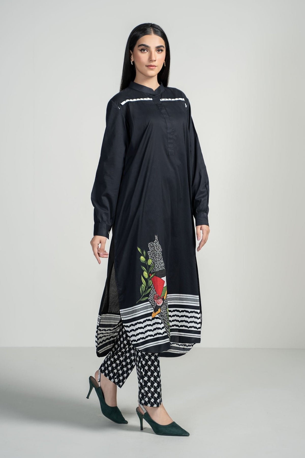 Maria B | RTW | 2 Piece Printed Lawn Suit-Brand:Maria B-Type:Luxury Pret-Black - House of Maryam- Buy in UK, USA