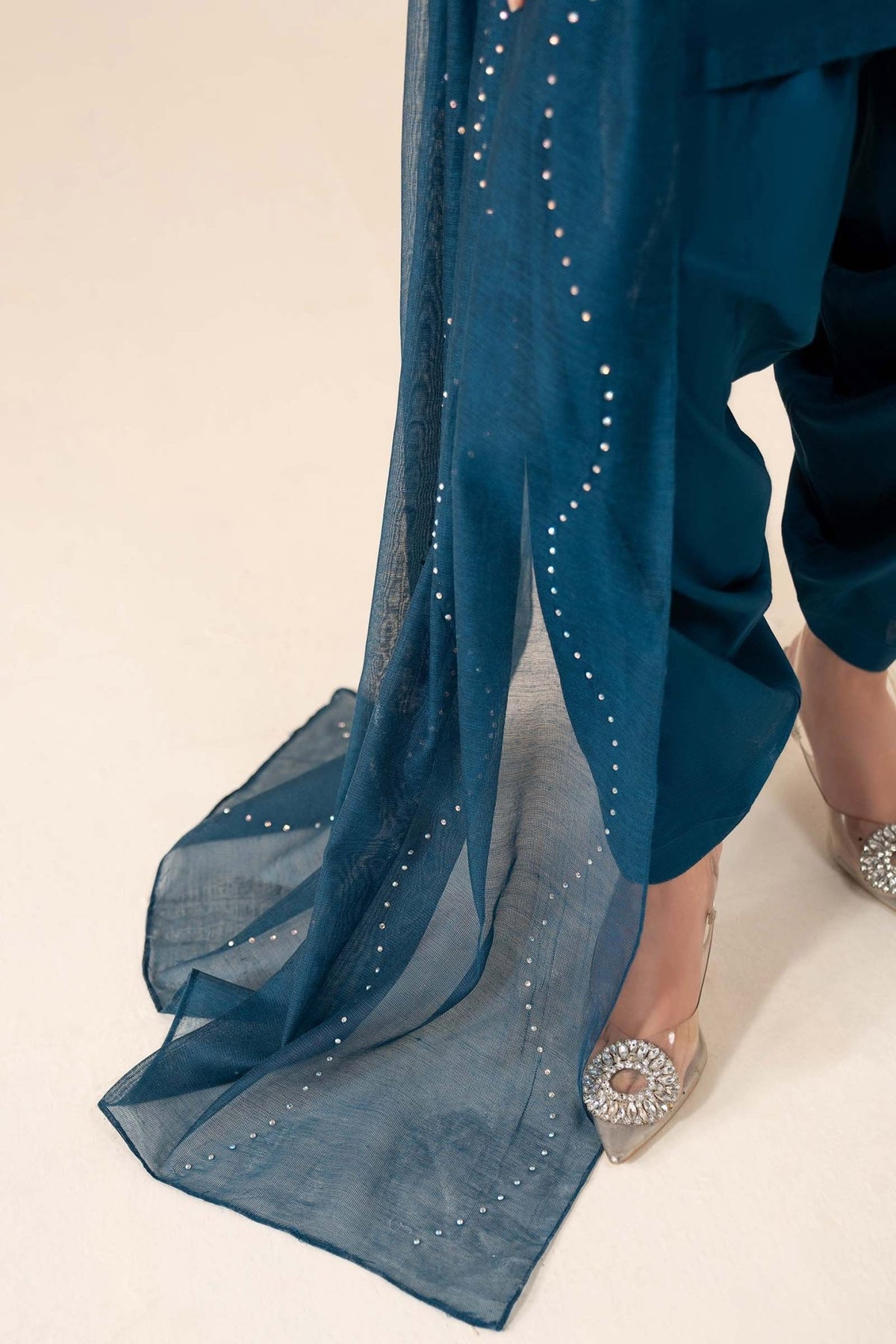 Maria B | RTW | 3 Piece Embellished Cotton Net Suit-Brand:Maria B-Type:Luxury Pret-Blue - House of Maryam- Buy in UK, USA