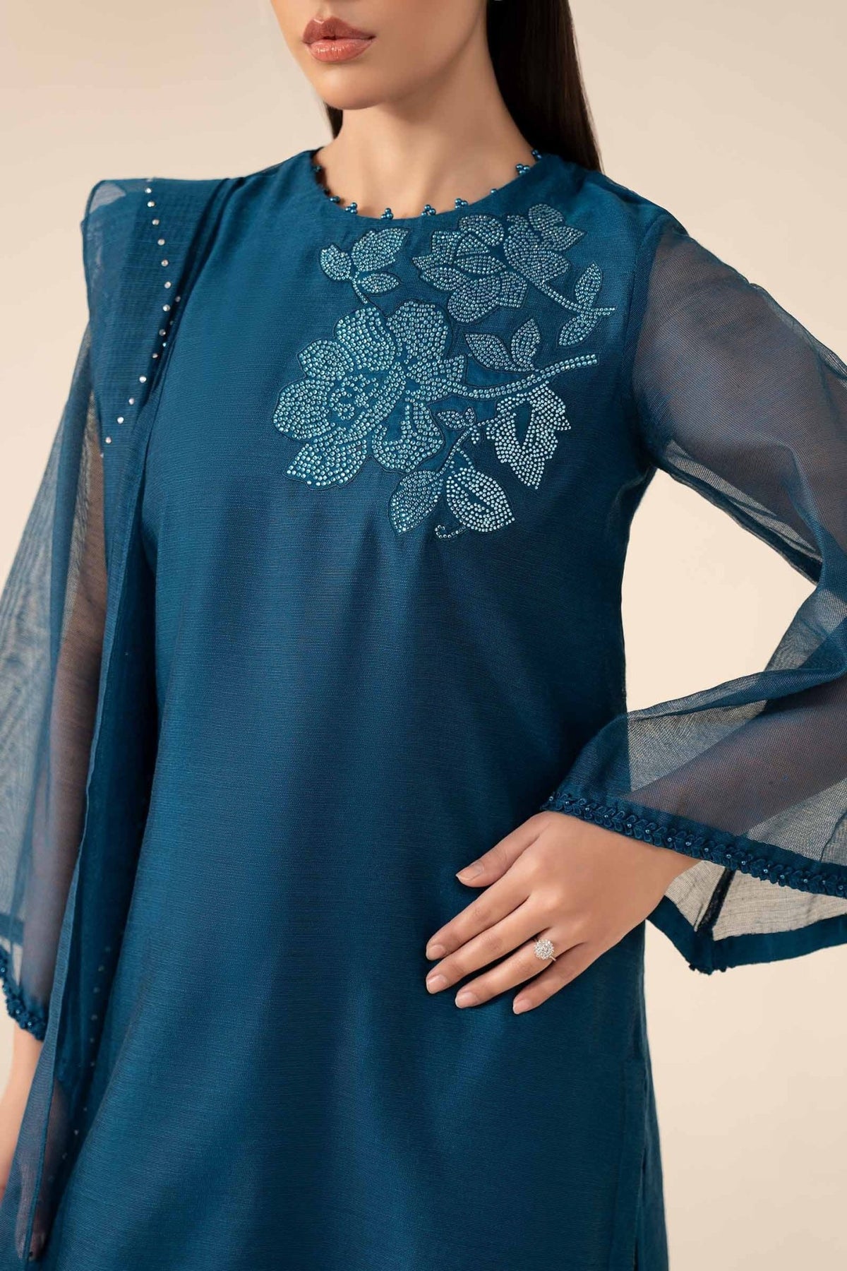 Maria B | RTW | 3 Piece Embellished Cotton Net Suit-Brand:Maria B-Type:Luxury Pret-Blue - House of Maryam- Buy in UK, USA