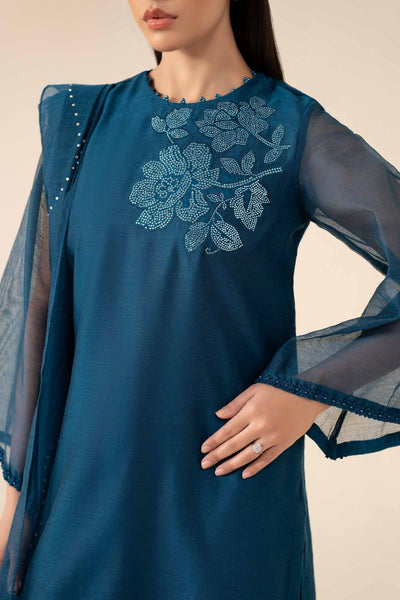 Maria B | RTW | 3 Piece Embellished Cotton Net Suit-Brand:Maria B-Type:Luxury Pret-Blue - House of Maryam- Buy in UK, USA
