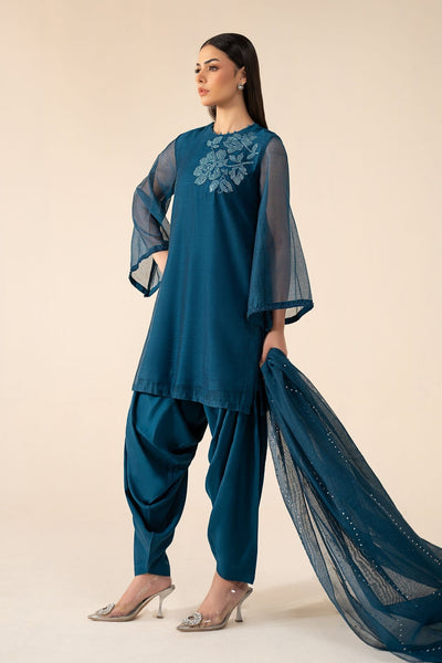 Maria B | RTW | 3 Piece Embellished Cotton Net Suit-Brand:Maria B-Type:Luxury Pret-Blue - House of Maryam- Buy in UK, USA