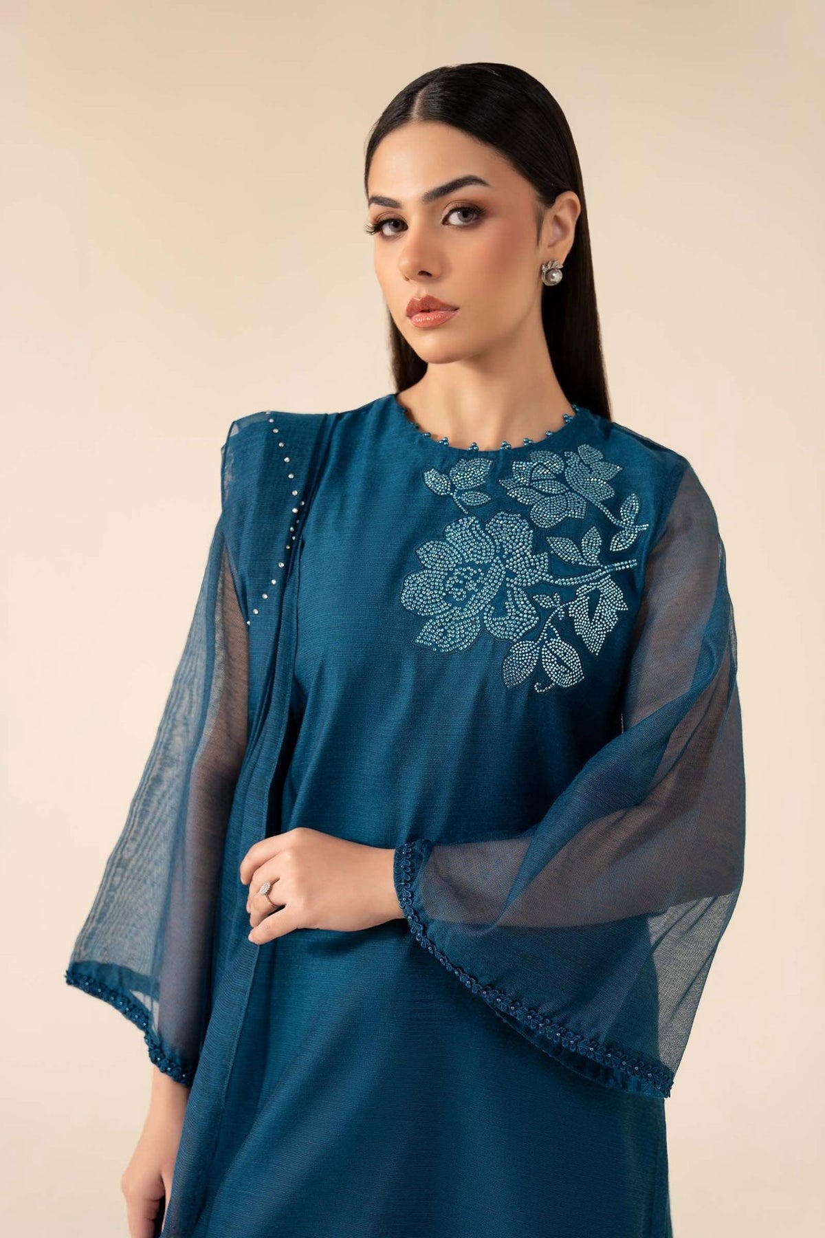 Maria B | RTW | 3 Piece Embellished Cotton Net Suit-Brand:Maria B-Type:Luxury Pret-Blue - House of Maryam- Buy in UK, USA