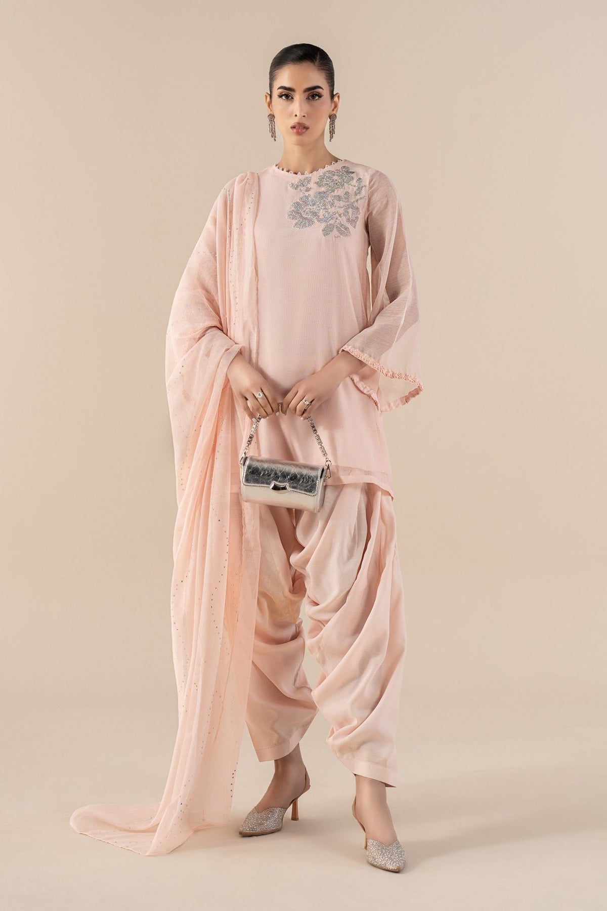 Maria B | RTW | 3 Piece Embellished Cotton Net Suit-Brand:Maria B-Type:Luxury Pret-Pink - House of Maryam- Buy in UK, USA