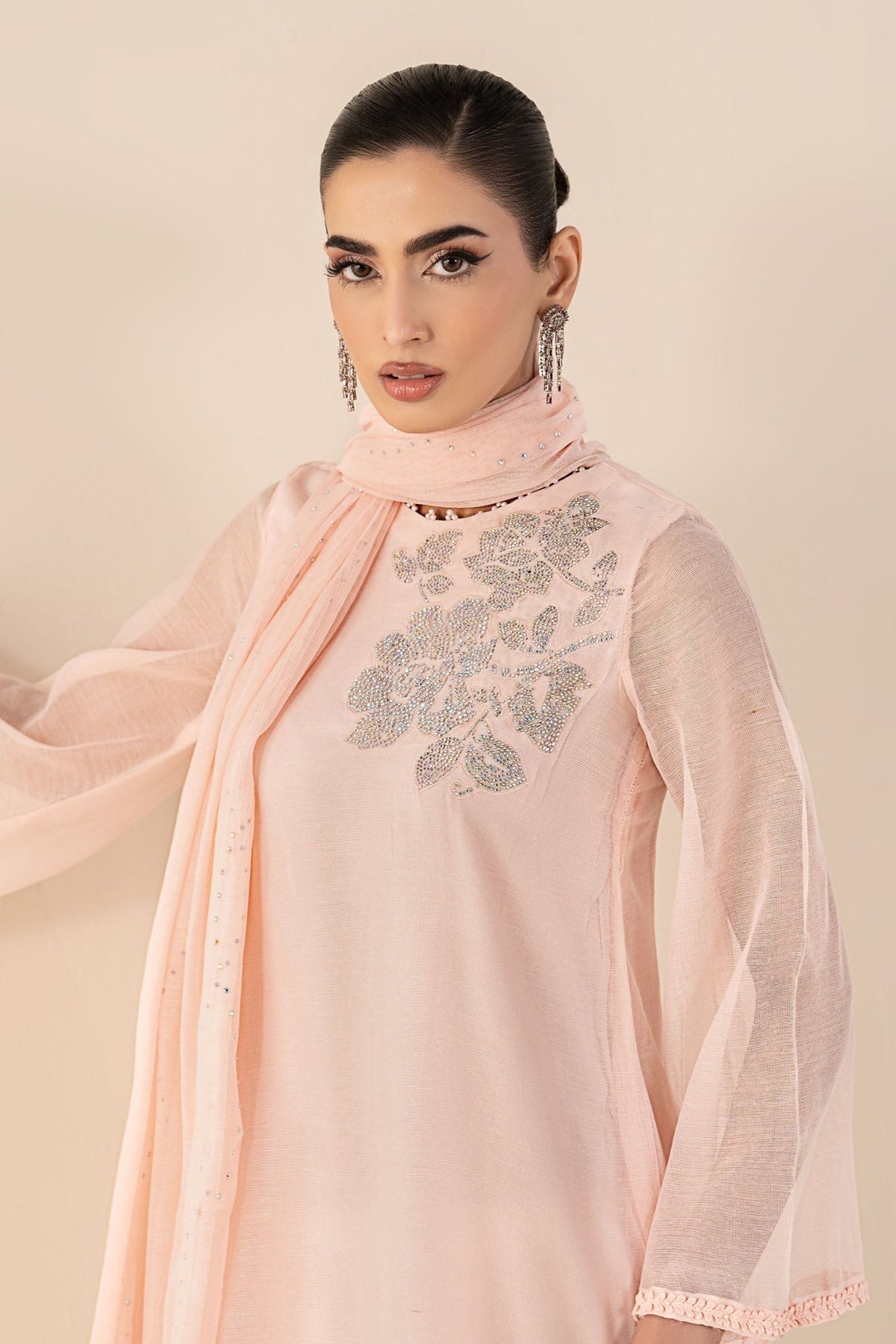 Maria B | RTW | 3 Piece Embellished Cotton Net Suit-Brand:Maria B-Type:Luxury Pret-Pink - House of Maryam- Buy in UK, USA