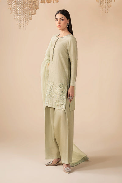 Maria B | RTW | 3 Piece Embellished Raw Silk Suit-Brand:Maria B-Type:Luxury Formals-Green - House of Maryam- Buy in UK, USA