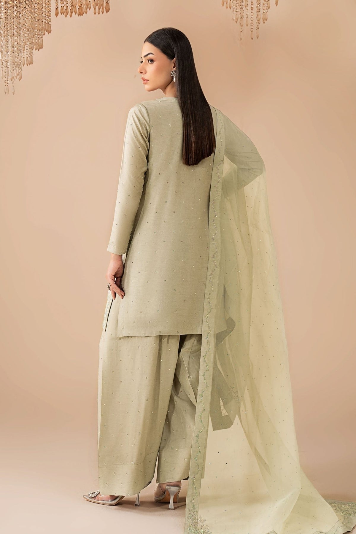 Maria B | RTW | 3 Piece Embellished Raw Silk Suit-Brand:Maria B-Type:Luxury Formals-Green - House of Maryam- Buy in UK, USA