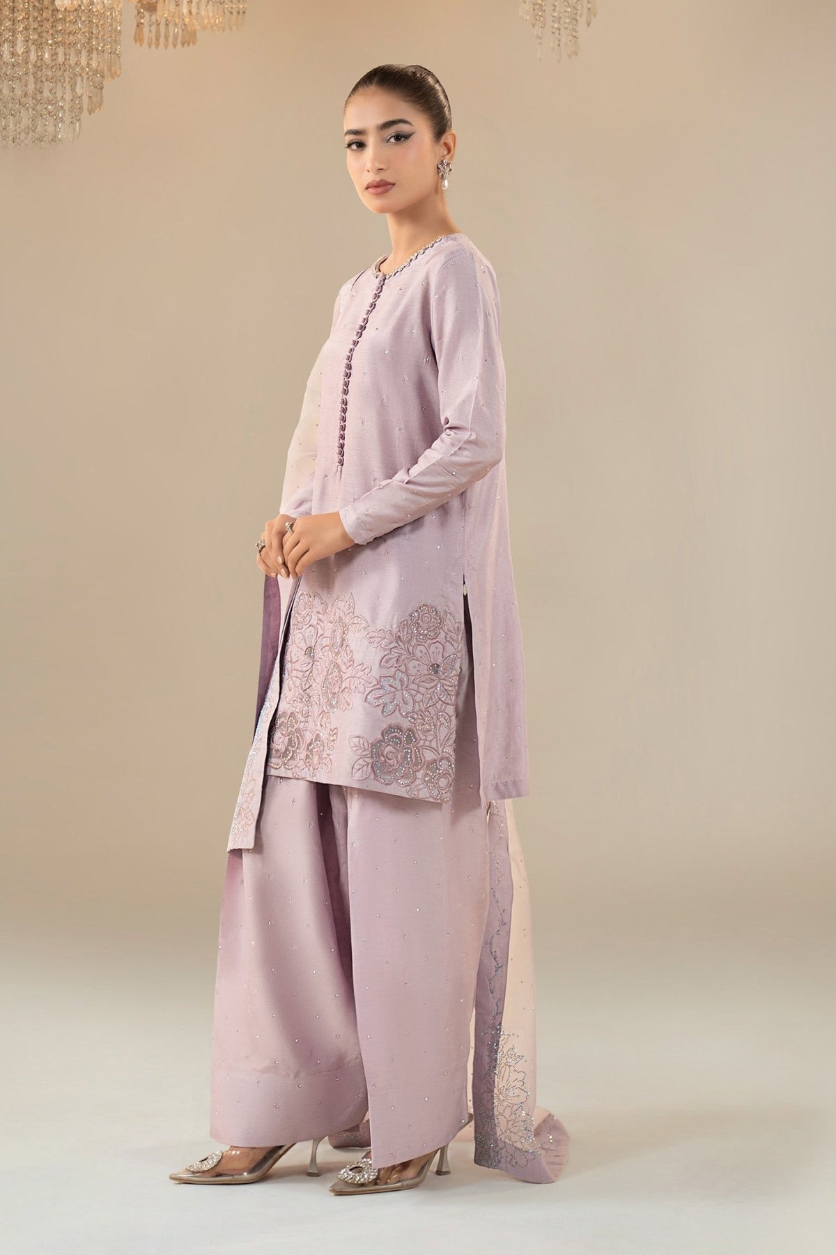 Maria B | RTW | 3 Piece Embellished Raw Silk Suit-Brand:Maria B-Type:Luxury Formals-Purple - House of Maryam- Buy in UK, USA