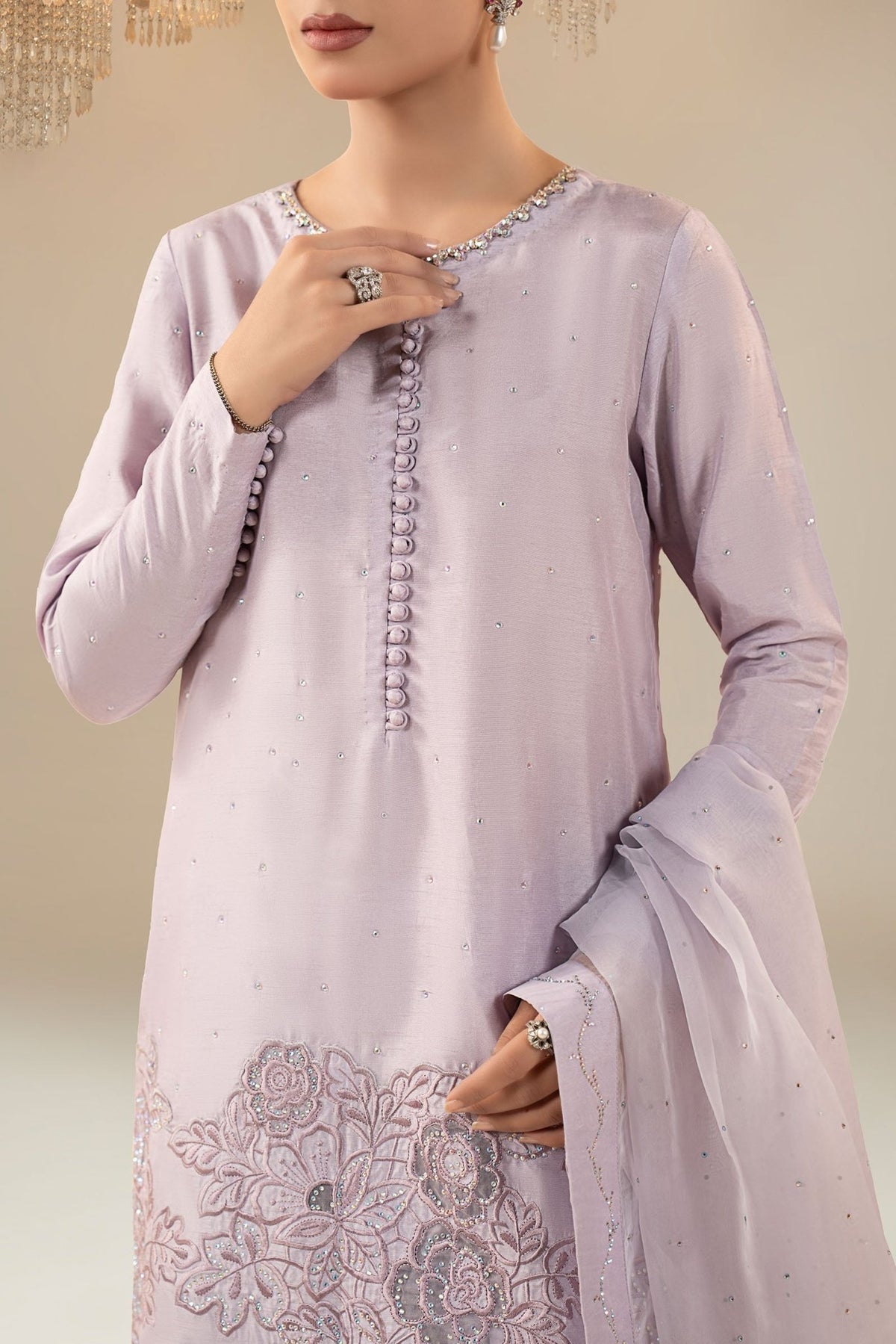 Maria B | RTW | 3 Piece Embellished Raw Silk Suit-Brand:Maria B-Type:Luxury Formals-Purple - House of Maryam- Buy in UK, USA