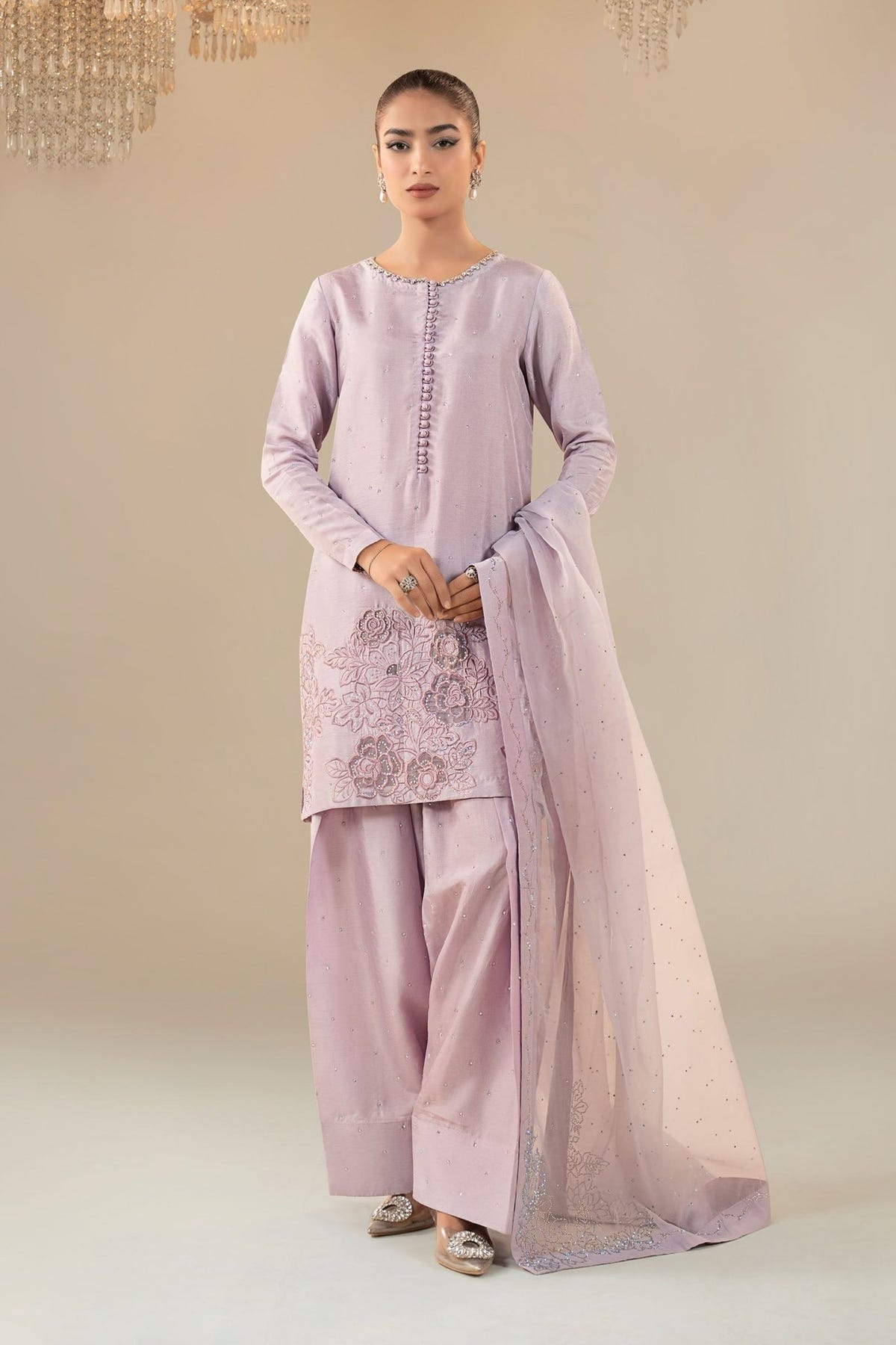Maria B | RTW | 3 Piece Embellished Raw Silk Suit-Brand:Maria B-Type:Luxury Formals-Purple - House of Maryam- Buy in UK, USA