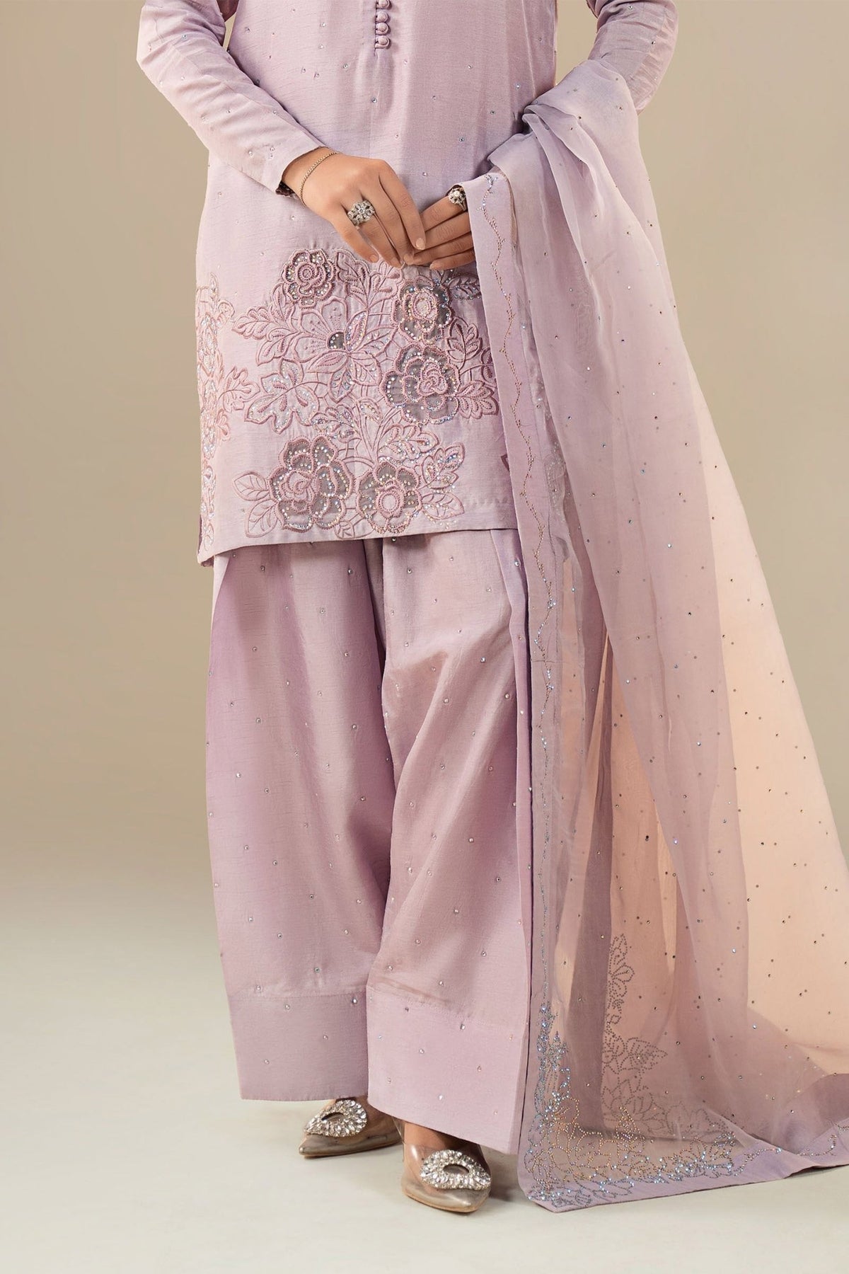 Maria B | RTW | 3 Piece Embellished Raw Silk Suit-Brand:Maria B-Type:Luxury Formals-Purple - House of Maryam- Buy in UK, USA