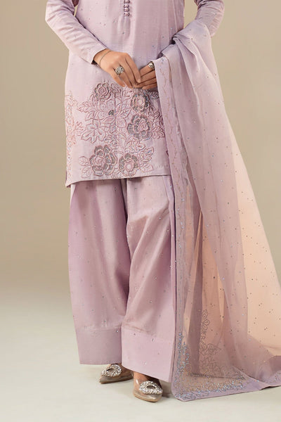 Maria B | RTW | 3 Piece Embellished Raw Silk Suit-Brand:Maria B-Type:Luxury Formals-Purple - House of Maryam- Buy in UK, USA
