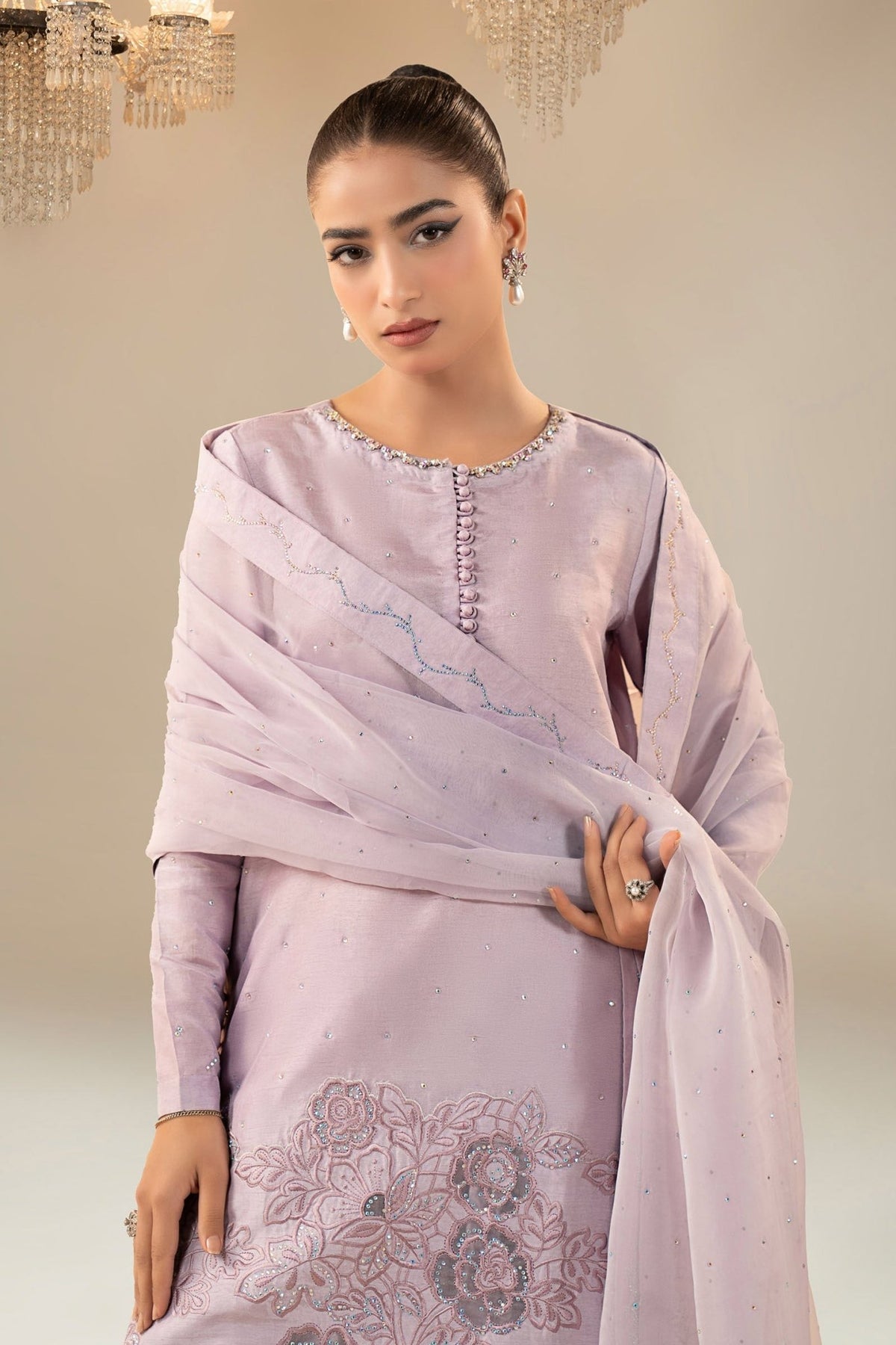 Maria B | RTW | 3 Piece Embellished Raw Silk Suit-Brand:Maria B-Type:Luxury Formals-Purple - House of Maryam- Buy in UK, USA