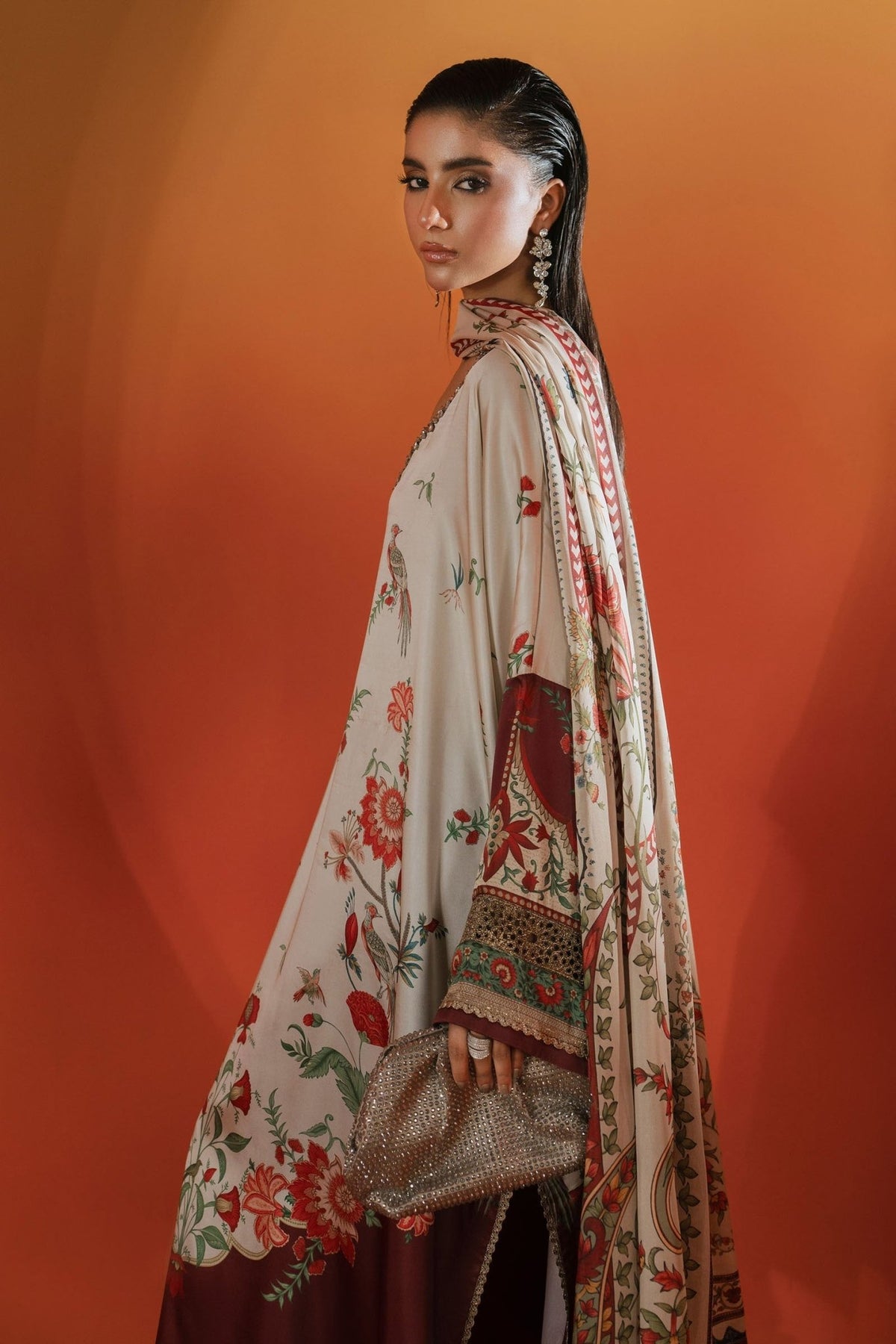 Maria B | RTW | 3 Piece Embellished Satin Silk Suit-Brand:Maria B-Type:Luxury Formals-Maroon - House of Maryam- Buy in UK, USA