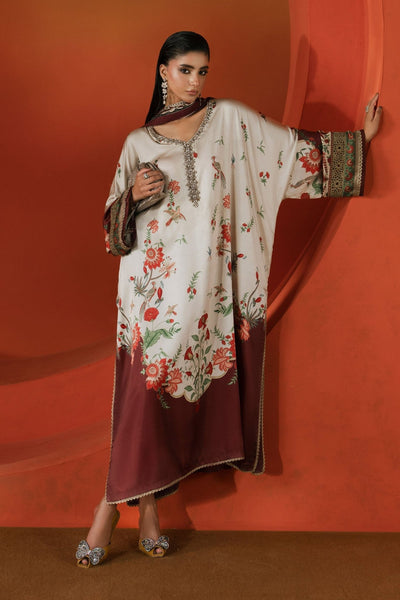Maria B | RTW | 3 Piece Embellished Satin Silk Suit-Brand:Maria B-Type:Luxury Formals-Maroon - House of Maryam- Buy in UK, USA
