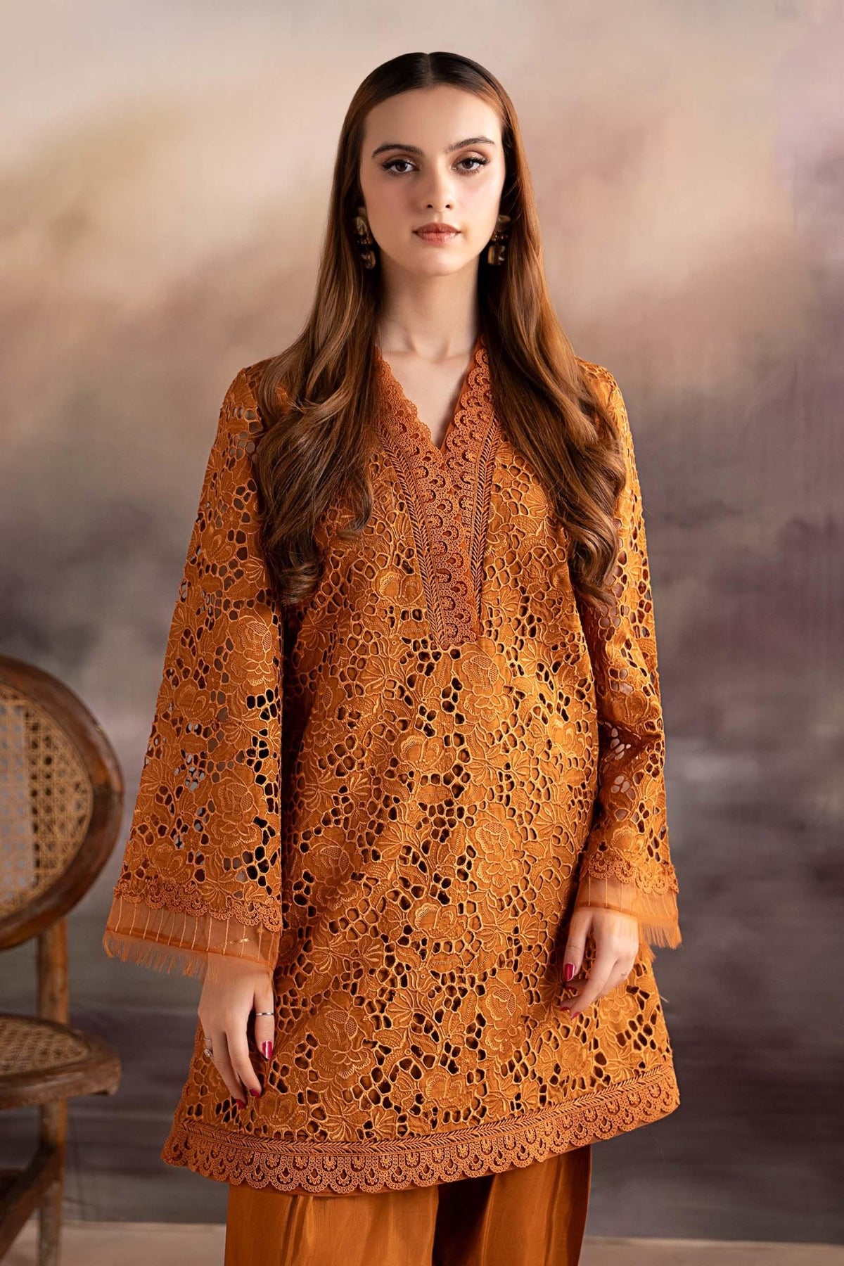 Maria B | RTW | 3 Piece Embroidered Bamber Raw Silk Suit-Brand:Maria B-Type:Luxury Formals-Brown - House of Maryam- Buy in UK, USA