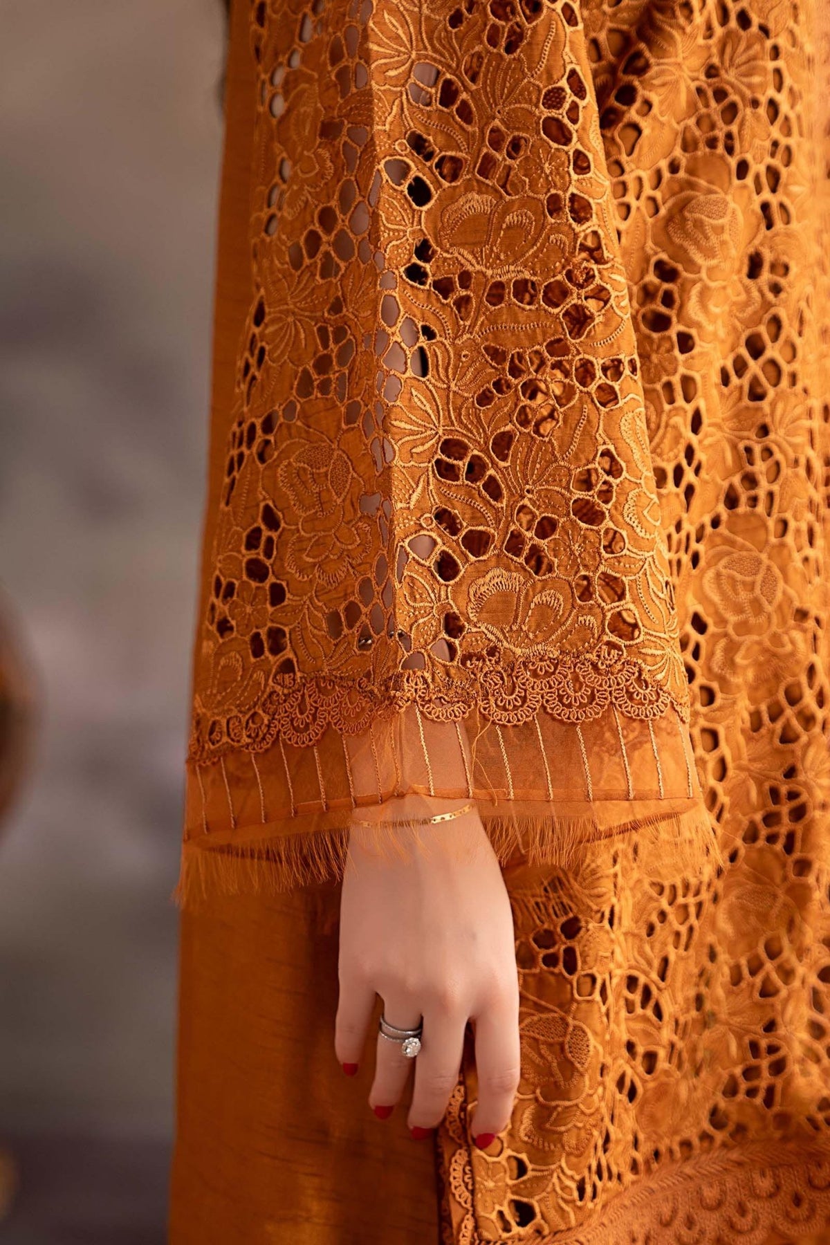 Maria B | RTW | 3 Piece Embroidered Bamber Raw Silk Suit-Brand:Maria B-Type:Luxury Formals-Brown - House of Maryam- Buy in UK, USA