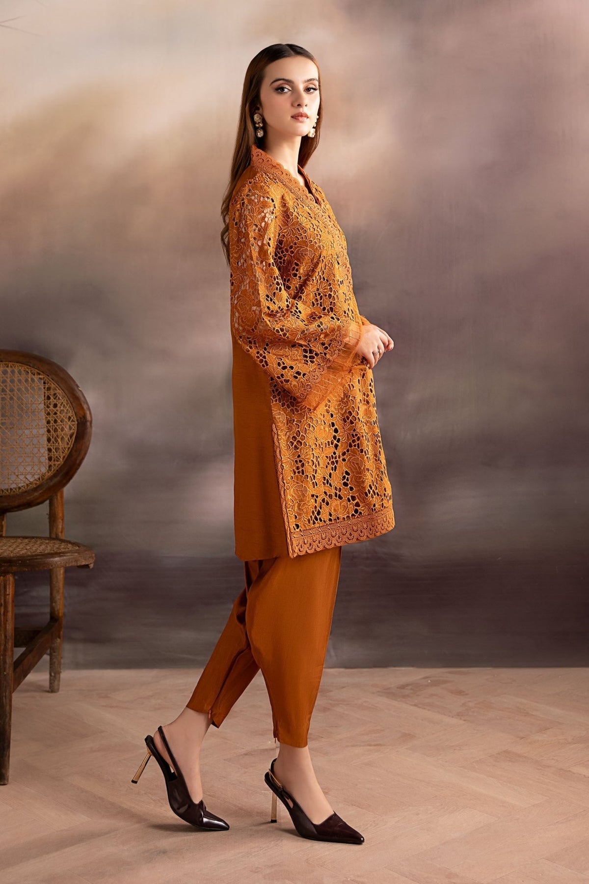 Maria B | RTW | 3 Piece Embroidered Bamber Raw Silk Suit-Brand:Maria B-Type:Luxury Formals-Brown - House of Maryam- Buy in UK, USA
