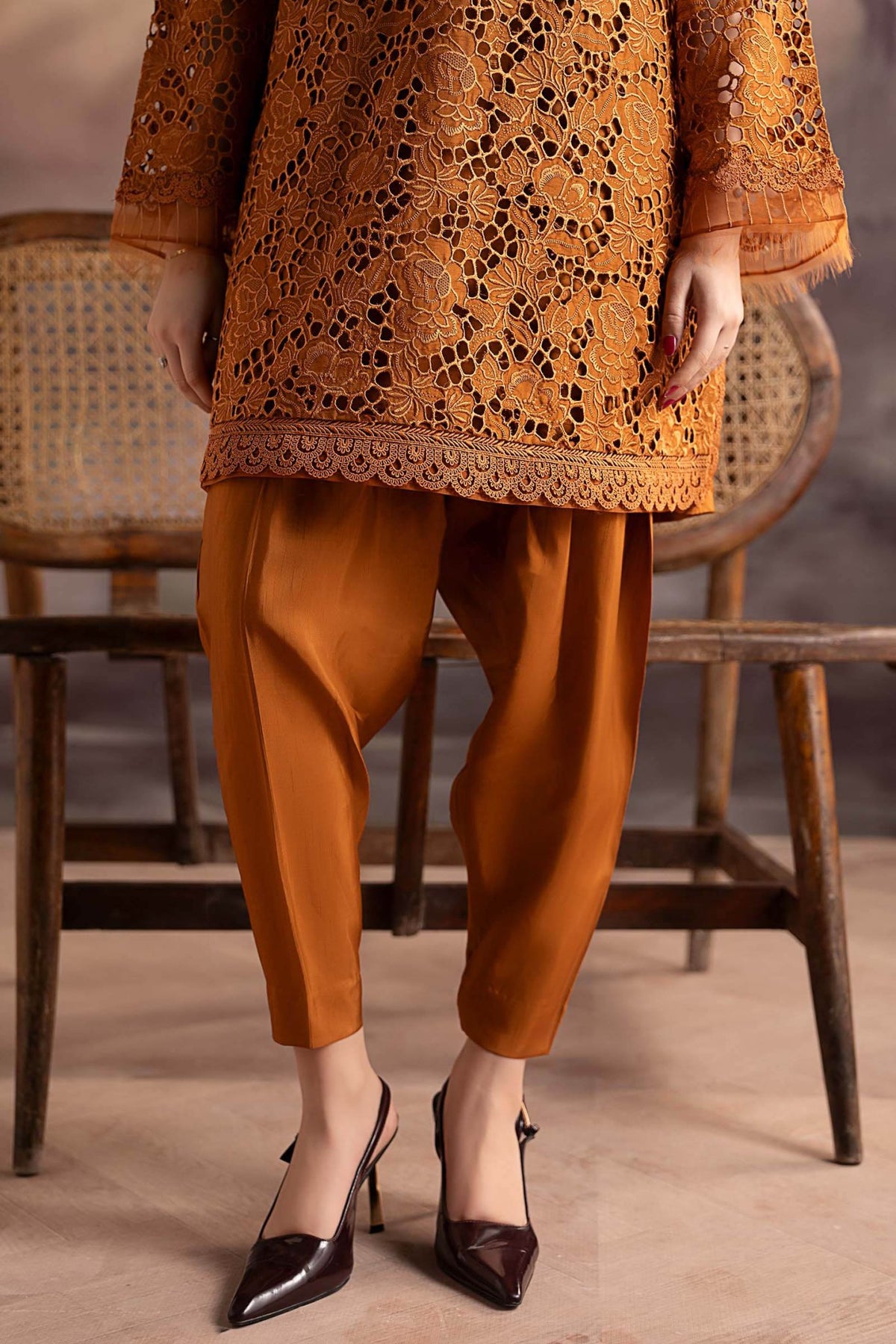 Maria B | RTW | 3 Piece Embroidered Bamber Raw Silk Suit-Brand:Maria B-Type:Luxury Formals-Brown - House of Maryam- Buy in UK, USA