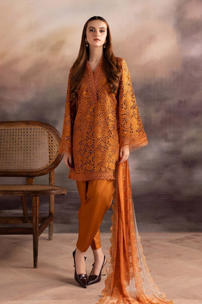 Maria B | RTW | 3 Piece Embroidered Bamber Raw Silk Suit-Brand:Maria B-Type:Luxury Formals-Brown - House of Maryam- Buy in UK, USA