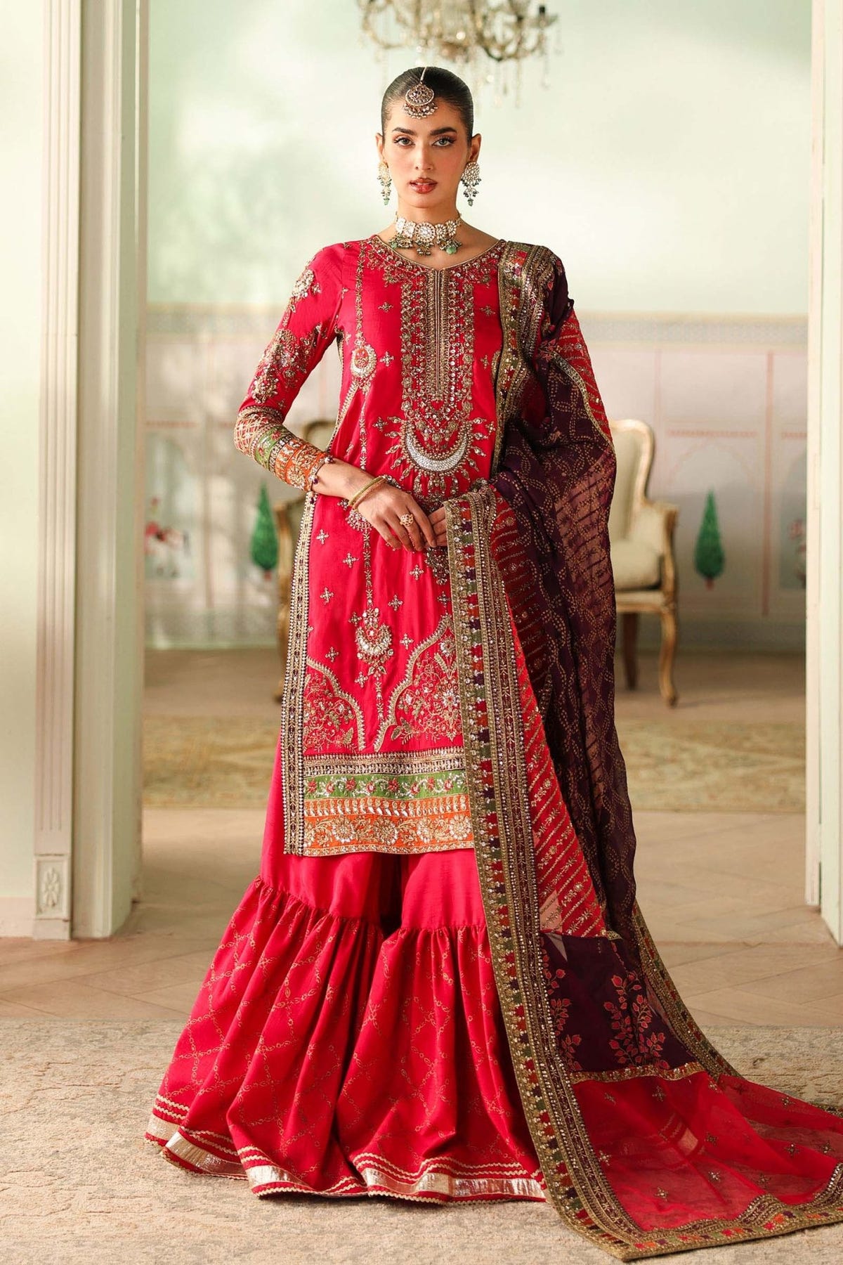 Maria B | RTW | 3 Piece Embroidered Bamber Raw Silk Suit-Brand:Maria B-Type:Luxury Formals-Pink - House of Maryam- Buy in UK, USA