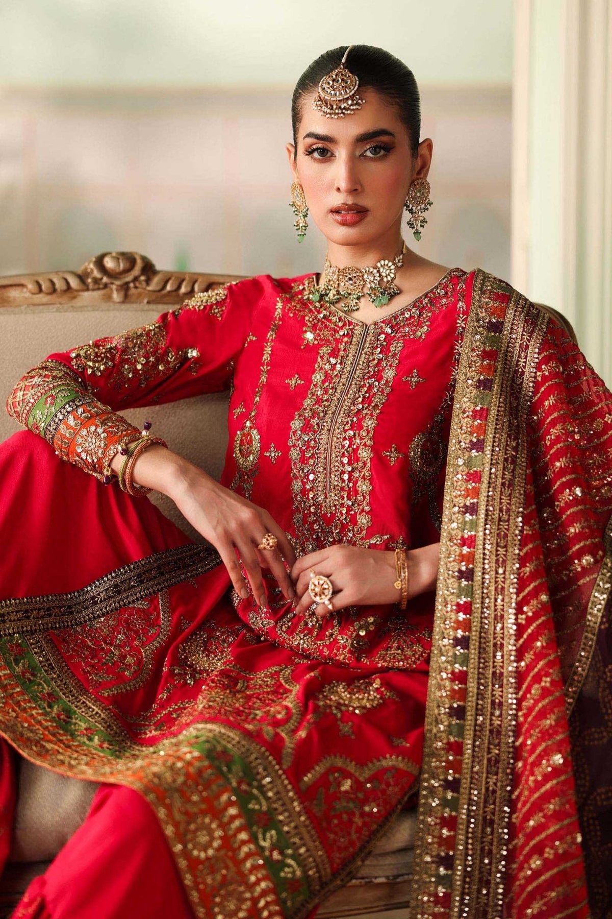 Maria B | RTW | 3 Piece Embroidered Bamber Raw Silk Suit-Brand:Maria B-Type:Luxury Formals-Pink - House of Maryam- Buy in UK, USA