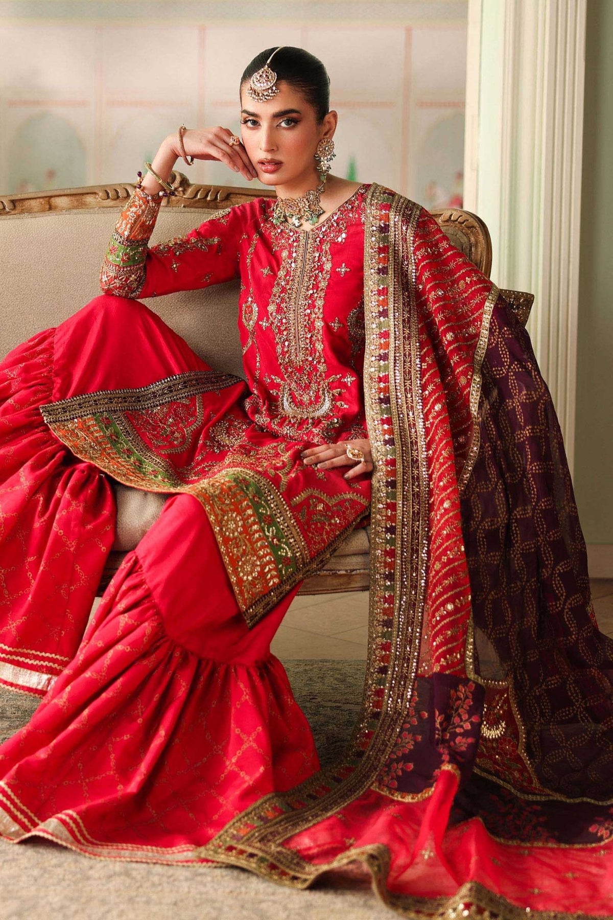 Maria B | RTW | 3 Piece Embroidered Bamber Raw Silk Suit-Brand:Maria B-Type:Luxury Formals-Pink - House of Maryam- Buy in UK, USA