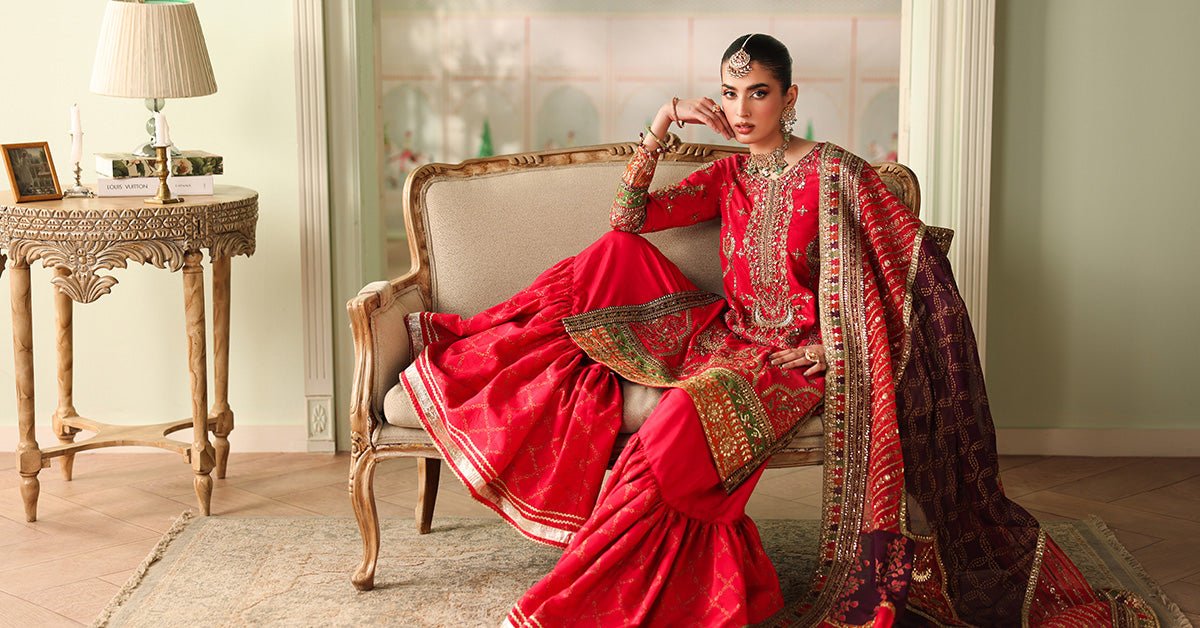 Maria B | RTW | 3 Piece Embroidered Bamber Raw Silk Suit-Brand:Maria B-Type:Luxury Formals-Pink - House of Maryam- Buy in UK, USA