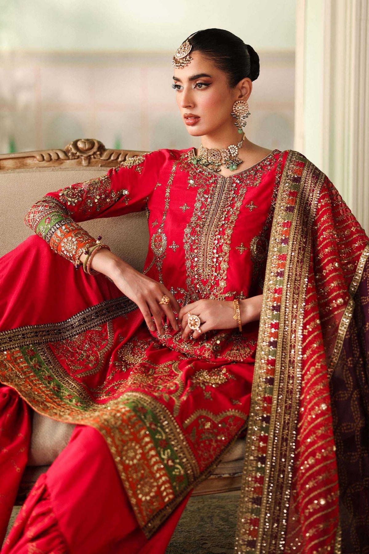 Maria B | RTW | 3 Piece Embroidered Bamber Raw Silk Suit-Brand:Maria B-Type:Luxury Formals-Pink - House of Maryam- Buy in UK, USA