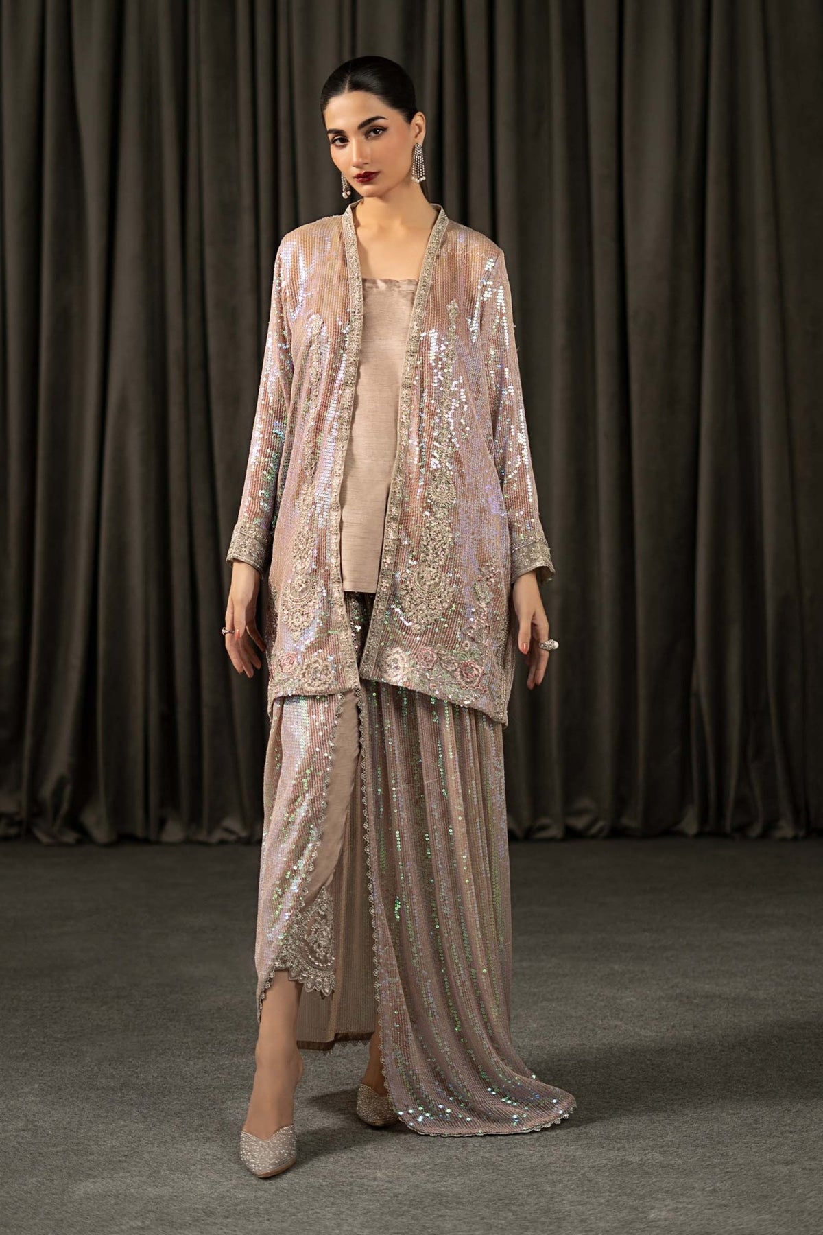 Maria B | RTW | 3 Piece Embroidered Bamberg Chiffon Suit-Brand:Maria B-Type:Luxury Formals-Brown - House of Maryam- Buy in UK, USA