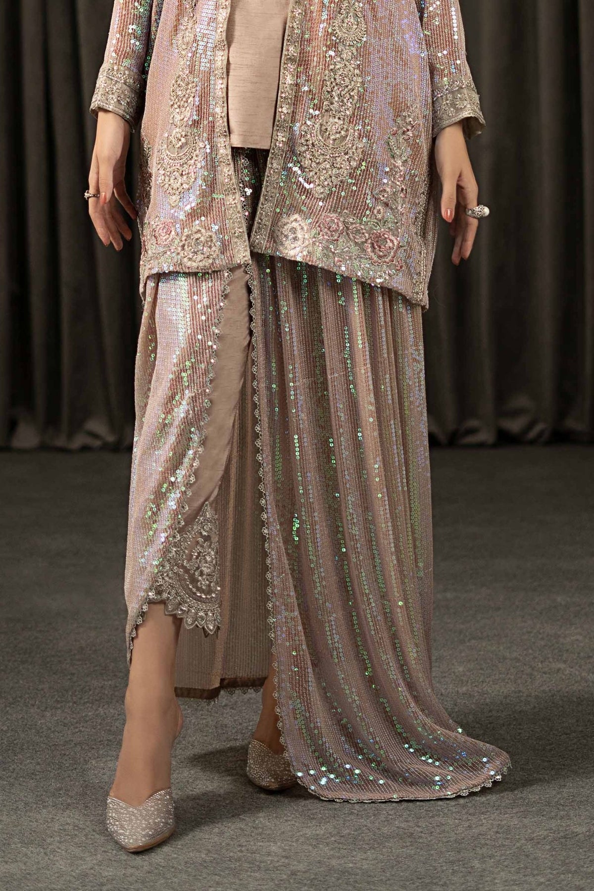 Maria B | RTW | 3 Piece Embroidered Bamberg Chiffon Suit-Brand:Maria B-Type:Luxury Formals-Brown - House of Maryam- Buy in UK, USA