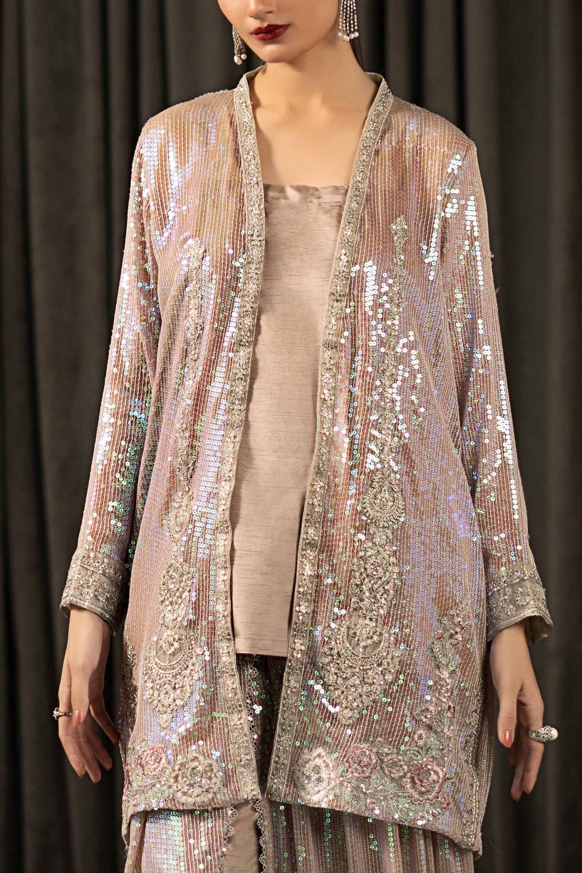 Maria B | RTW | 3 Piece Embroidered Bamberg Chiffon Suit-Brand:Maria B-Type:Luxury Formals-Brown - House of Maryam- Buy in UK, USA