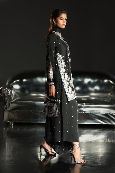 Maria B | RTW | 3 Piece Embroidered Charmeuse Suit-Brand:Maria B-Type:Luxury Formals-Black - House of Maryam- Buy in UK, USA