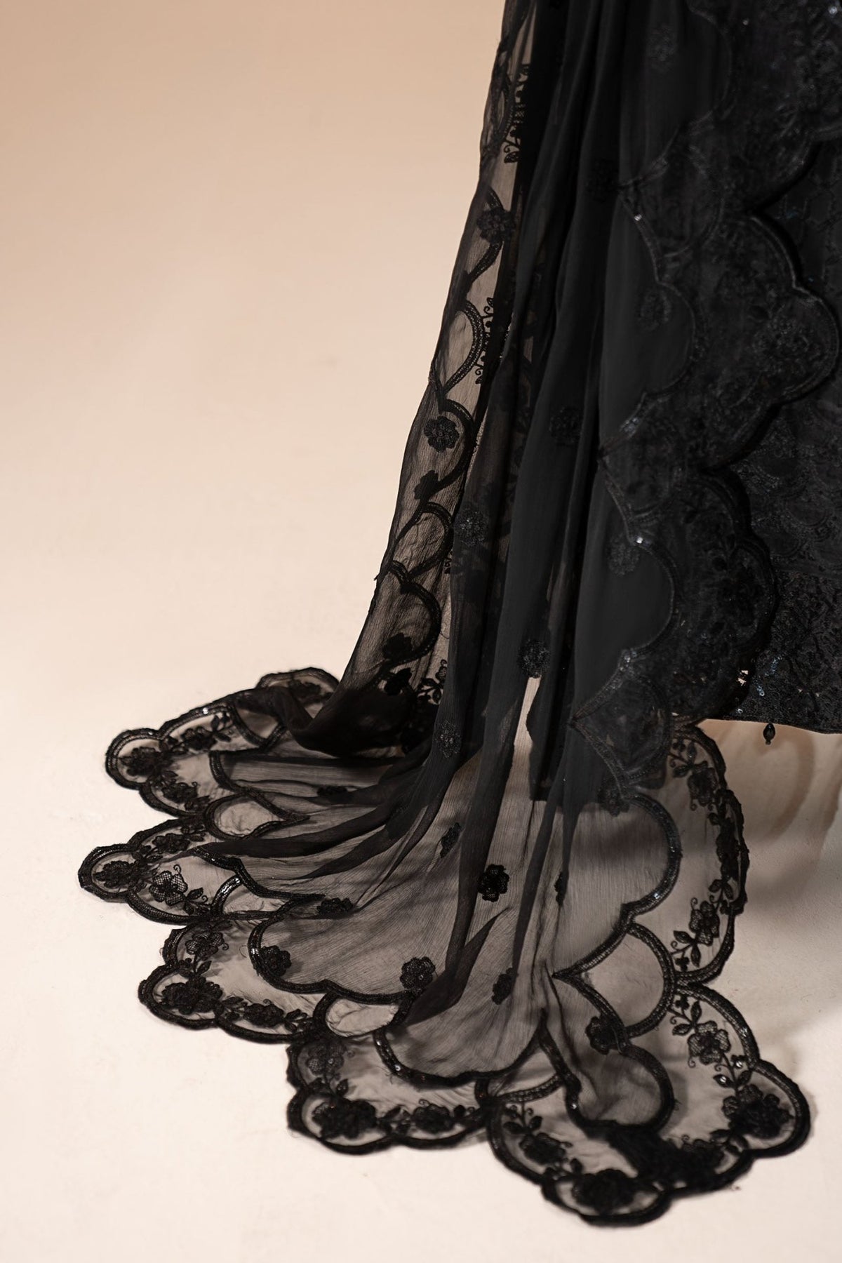 Maria B | RTW | 3 Piece Embroidered Chiffon Suit-Brand:Maria B-Type:Luxury Formals-Black - House of Maryam- Buy in UK, USA