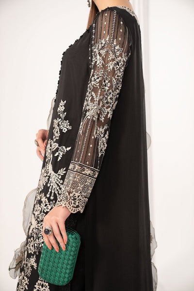 Maria B | RTW | 3 Piece Embroidered Chiffon Suit-Brand:Maria B-Type:Luxury Formals-Black - House of Maryam- Buy in UK, USA