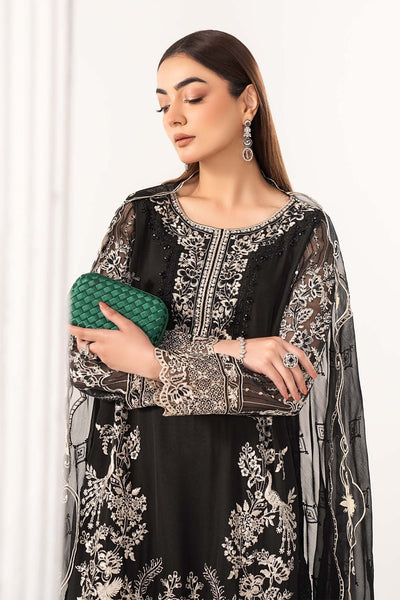 Maria B | RTW | 3 Piece Embroidered Chiffon Suit-Brand:Maria B-Type:Luxury Formals-Black - House of Maryam- Buy in UK, USA