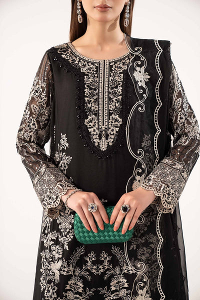Maria B | RTW | 3 Piece Embroidered Chiffon Suit-Brand:Maria B-Type:Luxury Formals-Black - House of Maryam- Buy in UK, USA