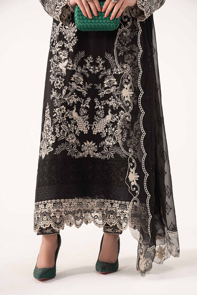 Maria B | RTW | 3 Piece Embroidered Chiffon Suit-Brand:Maria B-Type:Luxury Formals-Black - House of Maryam- Buy in UK, USA