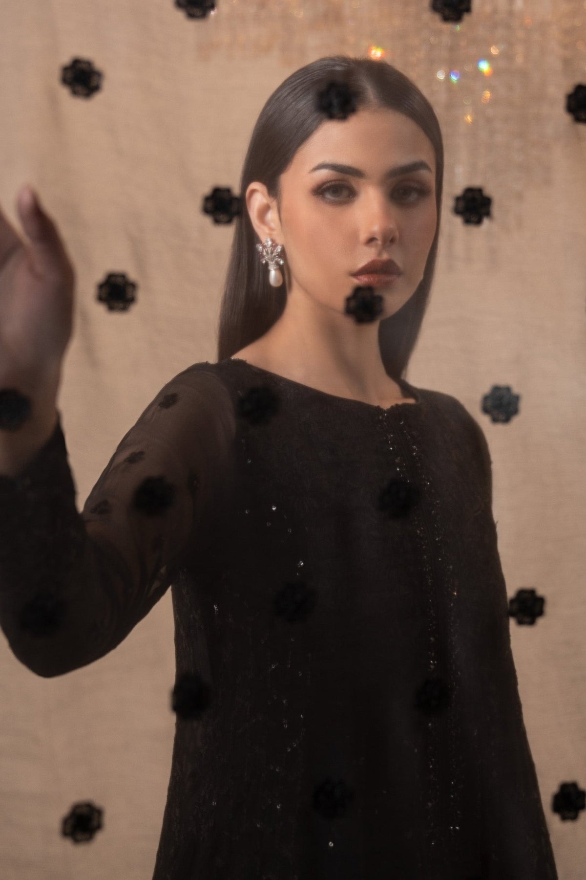 Maria B | RTW | 3 Piece Embroidered Chiffon Suit-Brand:Maria B-Type:Luxury Formals-Black - House of Maryam- Buy in UK, USA