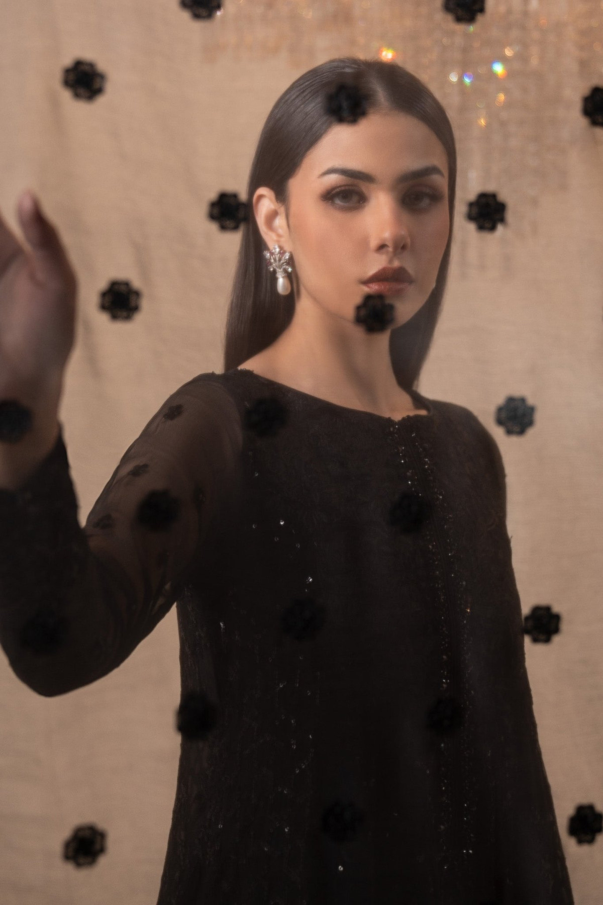 Maria B | RTW | 3 Piece Embroidered Chiffon Suit-Brand:Maria B-Type:Luxury Formals-Black - House of Maryam- Buy in UK, USA