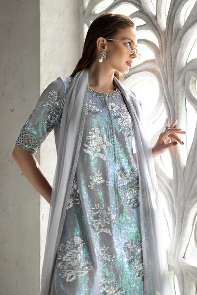 Maria B | RTW | 3 Piece Embroidered Chiffon Suit-Brand:Maria B-Type:Luxury Formals-Blue - House of Maryam- Buy in UK, USA