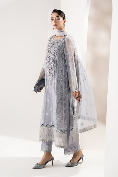 Maria B | RTW | 3 Piece Embroidered Chiffon Suit-Brand:Maria B-Type:Luxury Formals-Blue - House of Maryam- Buy in UK, USA