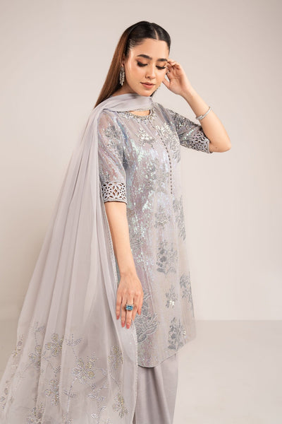 Maria B | RTW | 3 Piece Embroidered Chiffon Suit-Brand:Maria B-Type:Luxury Formals-Blue - House of Maryam- Buy in UK, USA