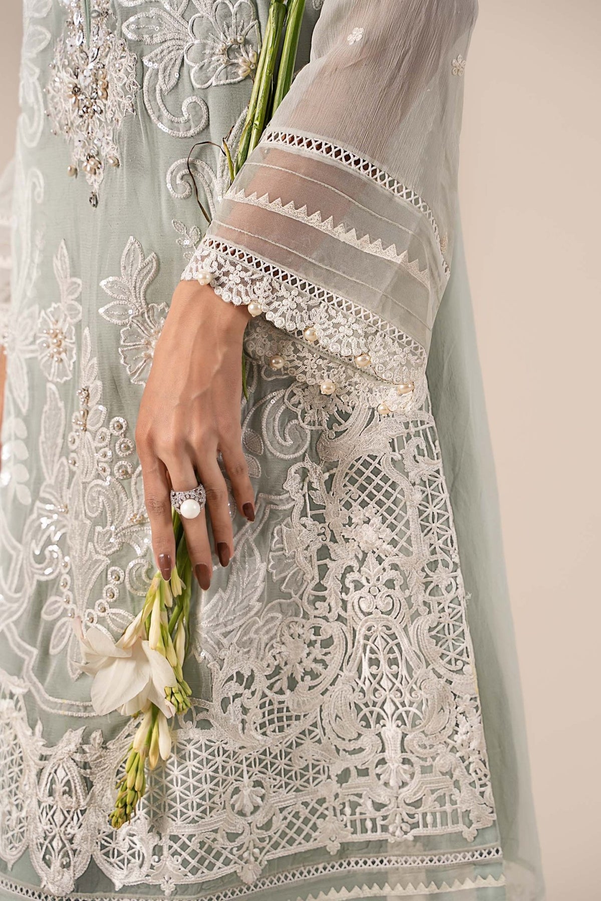Maria B | RTW | 3 Piece Embroidered Chiffon Suit-Brand:Maria B-Type:Luxury Formals-Blue - House of Maryam- Buy in UK, USA
