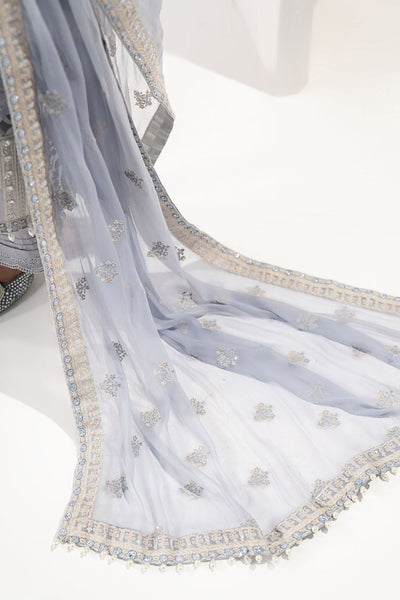 Maria B | RTW | 3 Piece Embroidered Chiffon Suit-Brand:Maria B-Type:Luxury Formals-Blue - House of Maryam- Buy in UK, USA