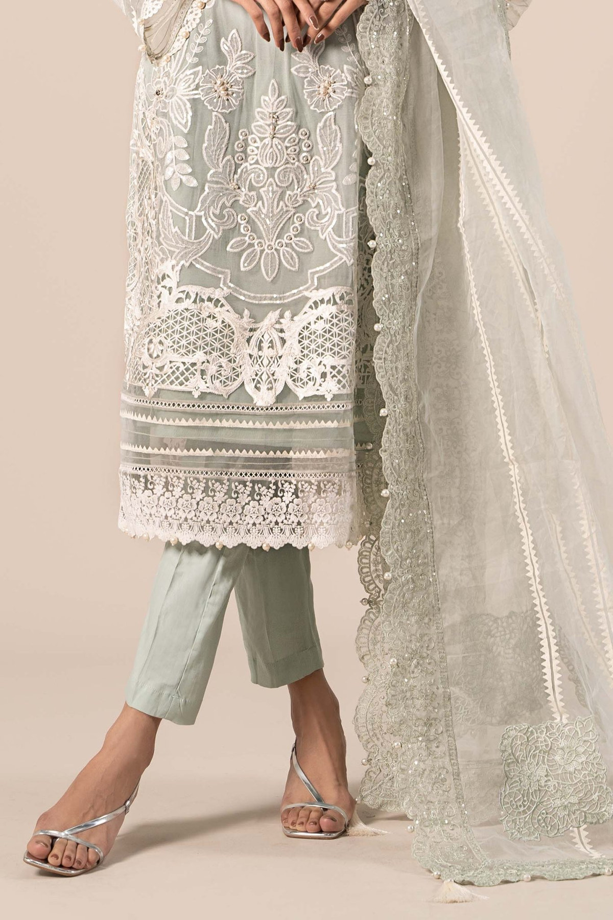 Maria B | RTW | 3 Piece Embroidered Chiffon Suit-Brand:Maria B-Type:Luxury Formals-Blue - House of Maryam- Buy in UK, USA