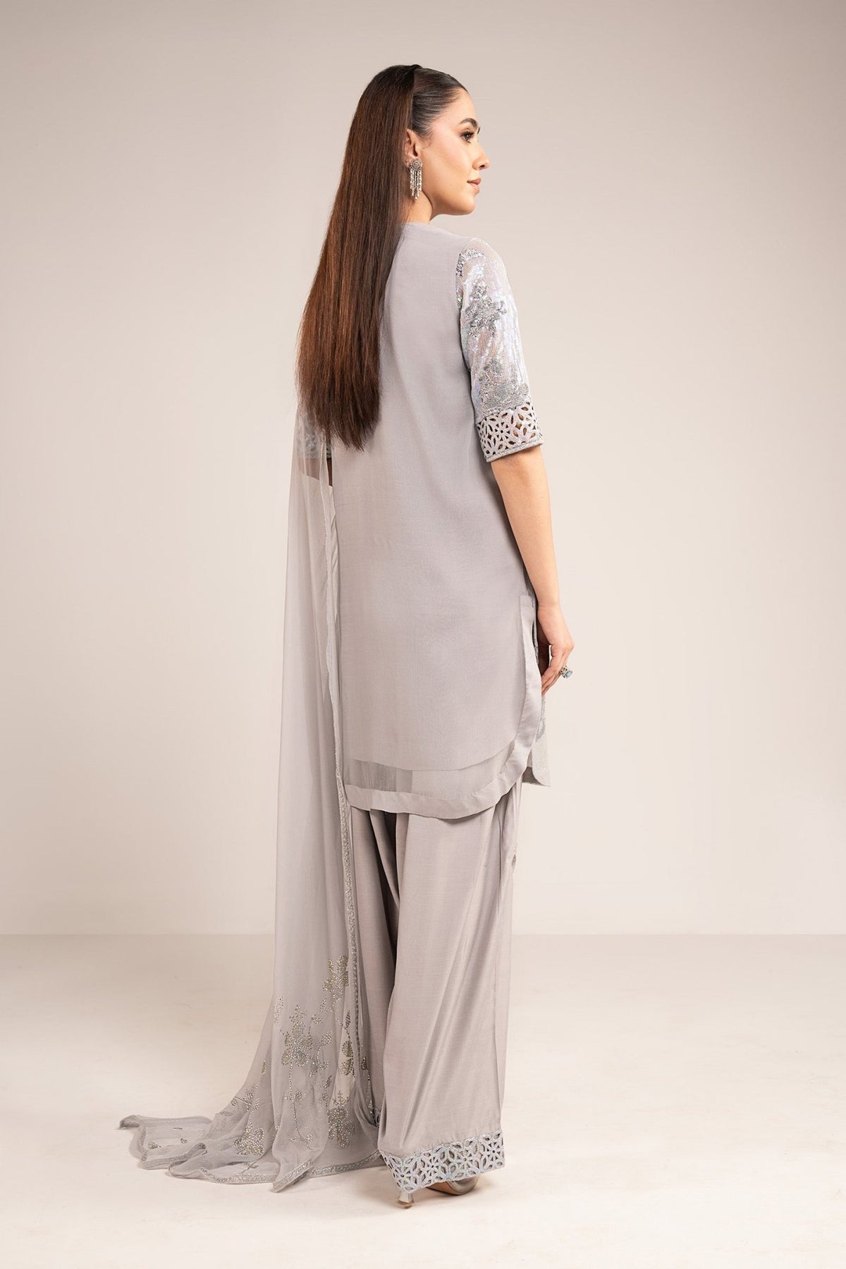 Maria B | RTW | 3 Piece Embroidered Chiffon Suit-Brand:Maria B-Type:Luxury Formals-Blue - House of Maryam- Buy in UK, USA