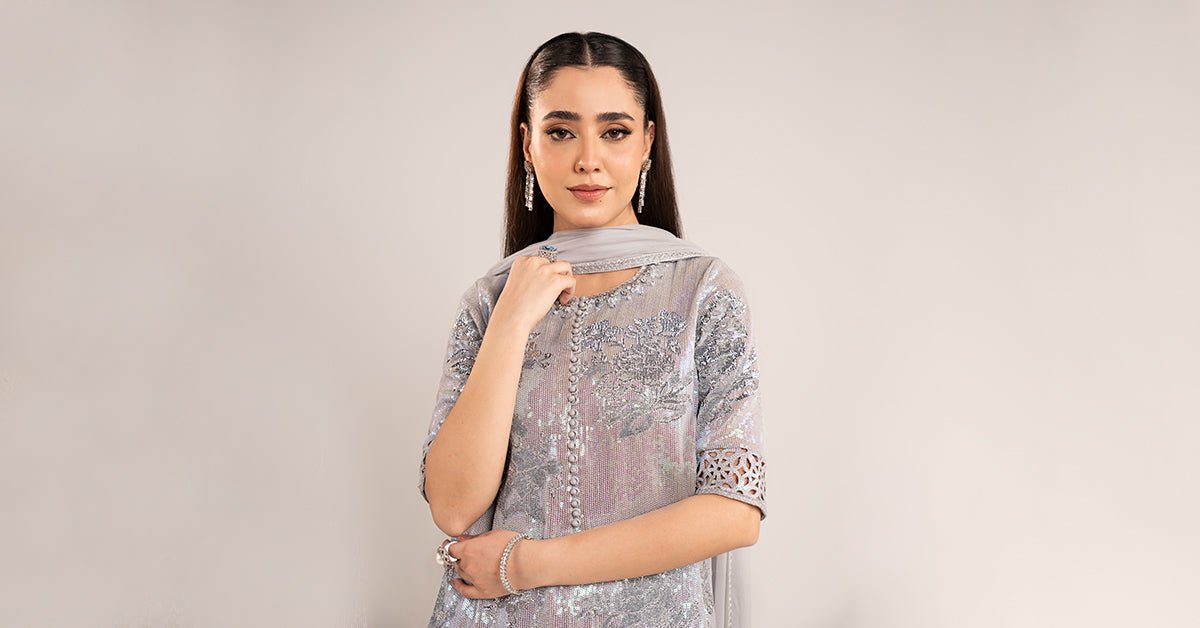 Maria B | RTW | 3 Piece Embroidered Chiffon Suit-Brand:Maria B-Type:Luxury Formals-Blue - House of Maryam- Buy in UK, USA