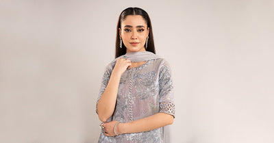Maria B | RTW | 3 Piece Embroidered Chiffon Suit-Brand:Maria B-Type:Luxury Formals-Blue - House of Maryam- Buy in UK, USA