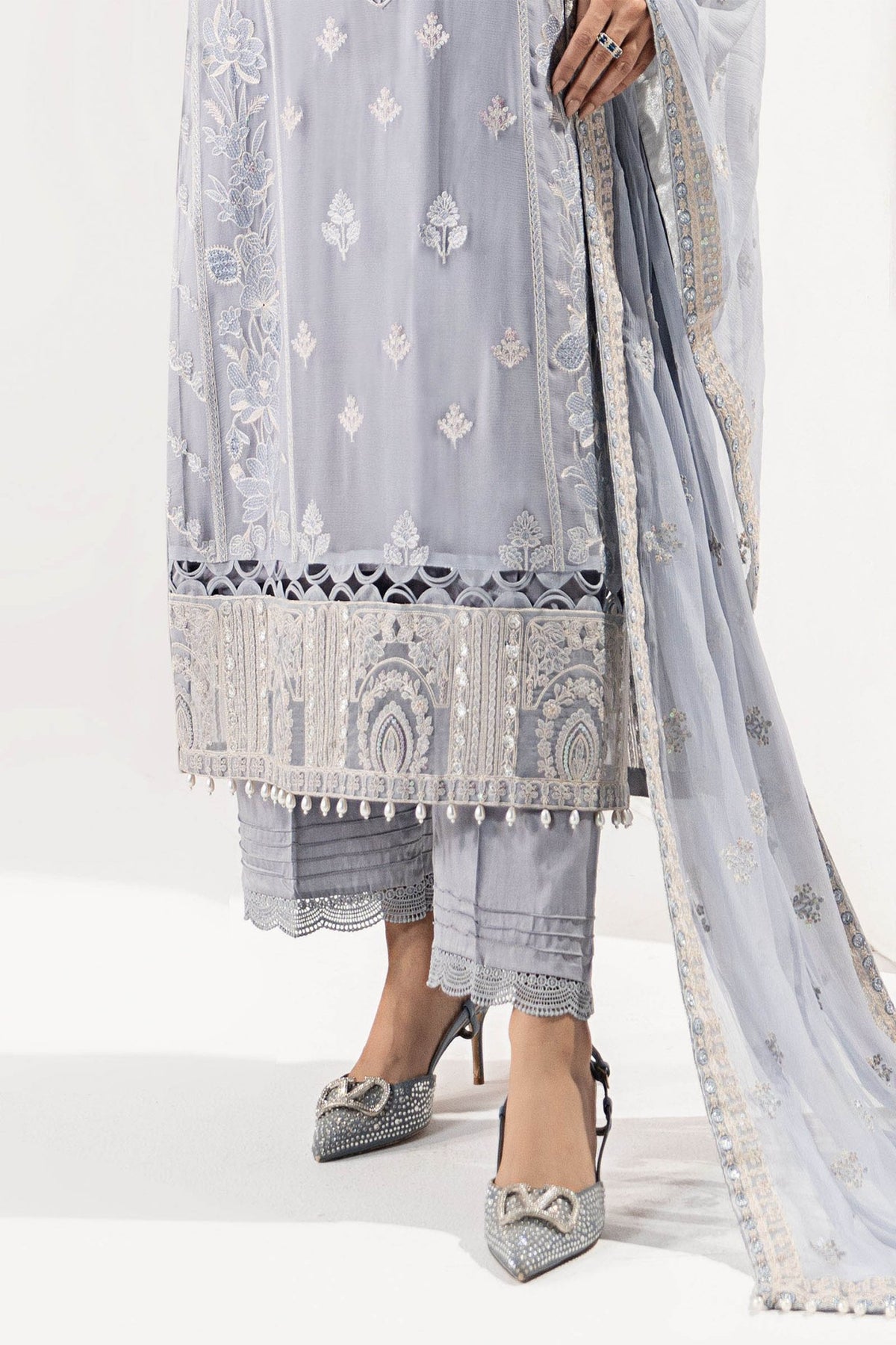Maria B | RTW | 3 Piece Embroidered Chiffon Suit-Brand:Maria B-Type:Luxury Formals-Blue - House of Maryam- Buy in UK, USA